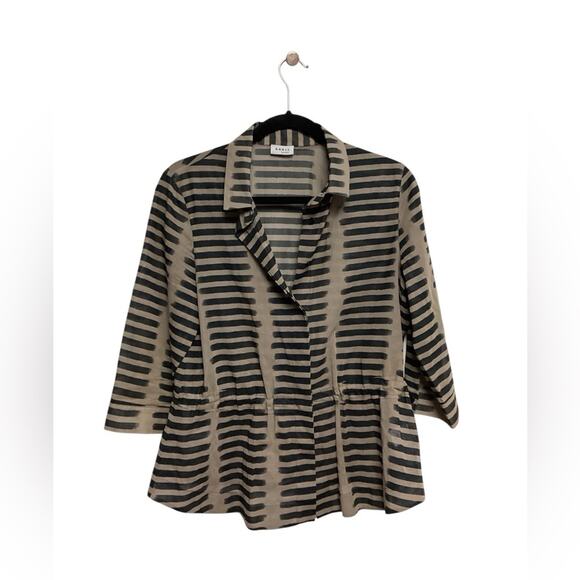 Akris Punto Brown Black Stripe Lightweight 100% Cotton Blouse Size 10 - Picture 1 of 5
